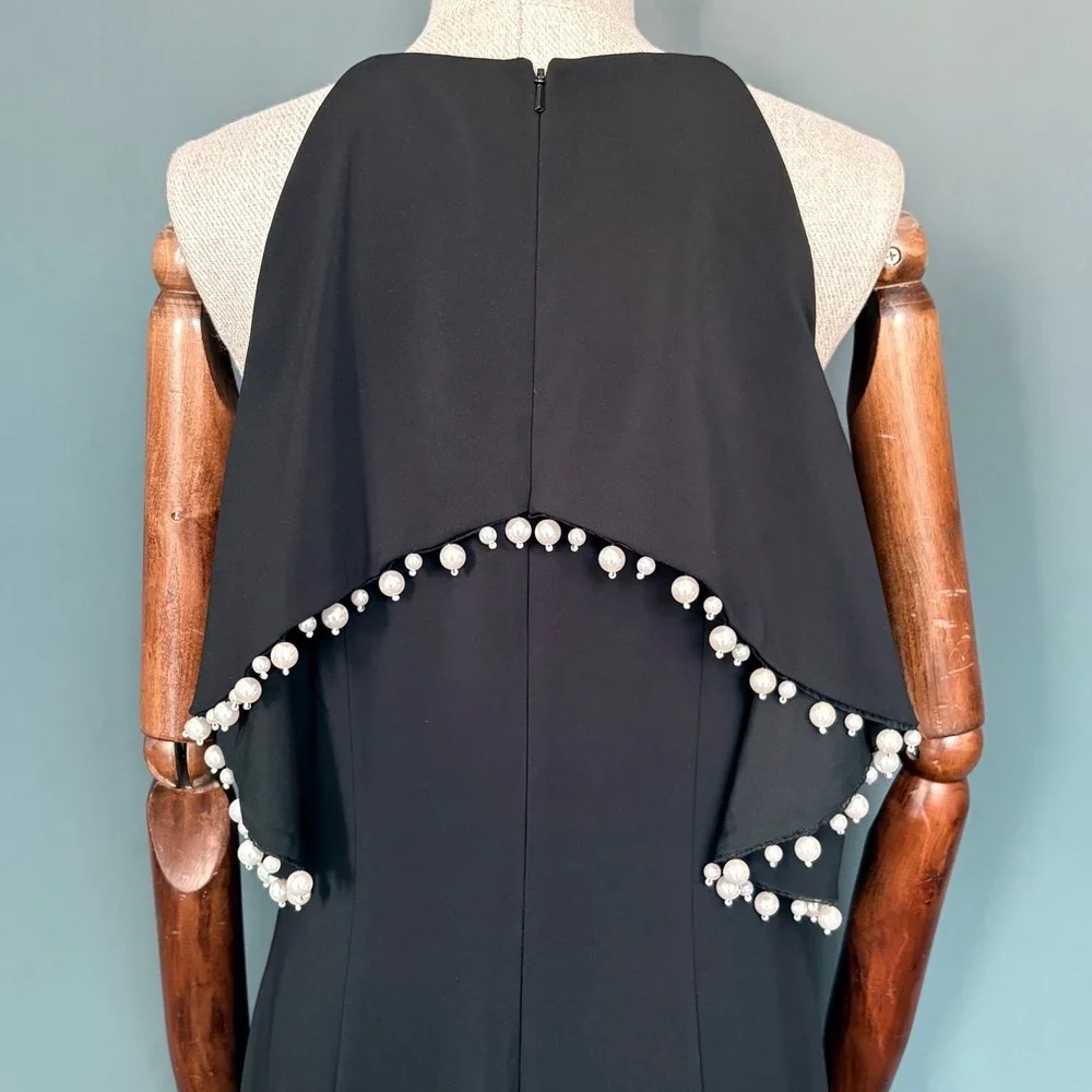 Badgley Mischka Black Label Gown |‎ Size 8 | Ruffle Pearl Halter Formal Dress